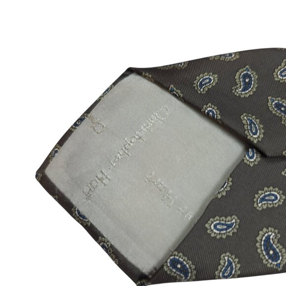 Christopher Hart Brown w/ Blue Paisley Silk Tie Elegant Design Mens Accessory - Picture 6 of 6